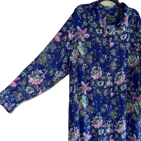 C Wonder Sheer Duster Top Plus Size 26WP Long Sleeve Coverup Floral Womans - Picture 5 of 10